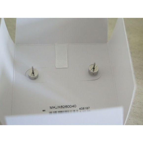 Michael Kors MKJX6260040 Silver Tone Pavé Crystals Monogram Earrings - Picture 8 of 9